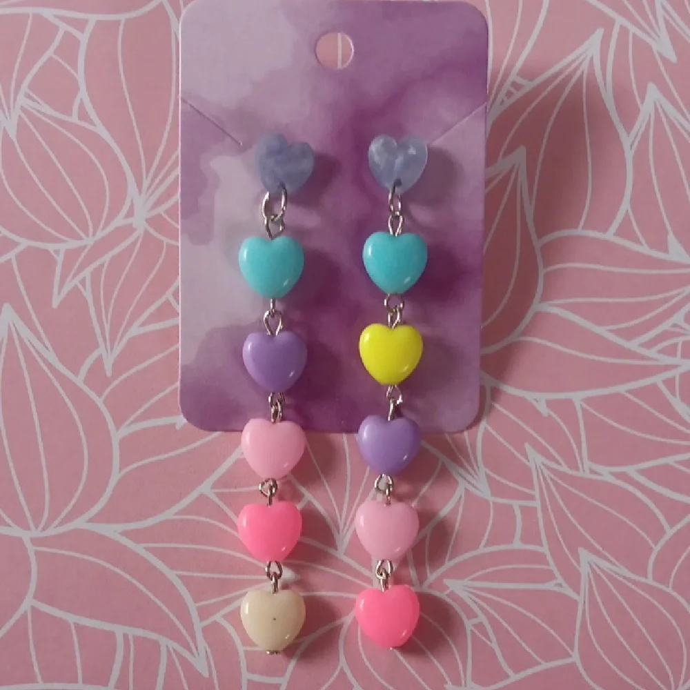 🎈4-$10🎈Girly Acrylic Pastel Heart Dangle Drop Earrings New!